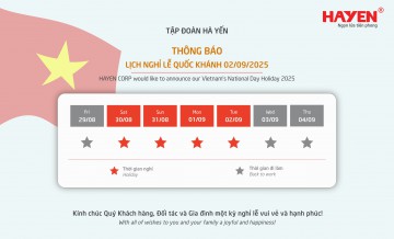 TẬP ĐOÀN HÀ YẾN THÔNG BÁO LỊCH NGHỈ LỄ QUỐC KHÁNH 02/09/2025