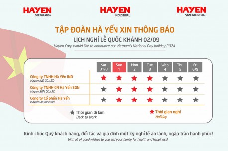 Tập đoàn Hà Yến thông báo lịch nghỉ lễ Quốc Khánh Việt Nam 2024