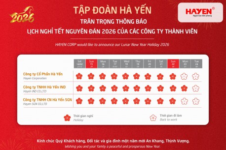 TẬP ĐOÀN HÀ YẾN THÔNG BÁO LỊCH NGHỈ TẾT NGUYÊN ĐÁN 2026