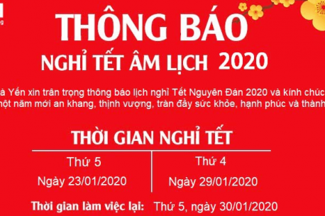 CÔNG TY HÀ YẾN THÔNG BÁO LỊCH NGHỈ TẾT NGUYÊN ĐÁN NĂM 2020