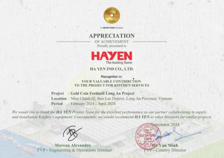 Tập đoàn Hà Yến nhận thư khen từ dự án Gold Coin Feedmill Long An
