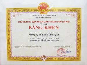 Certificate of Merit from the People's Committee of Hanoi 