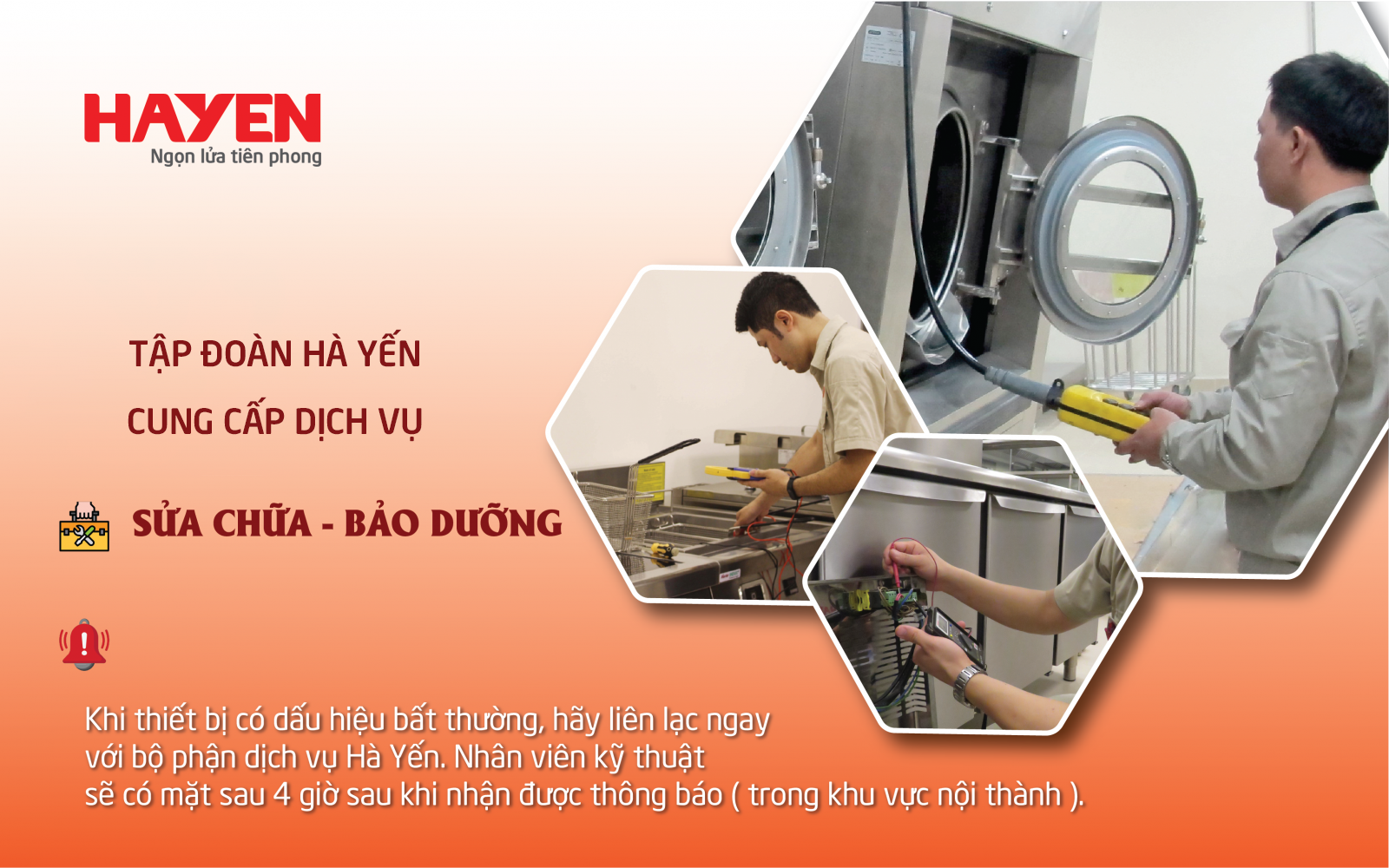Hà Yến chuyên sửa chữa thiết bị bếp, giặt là công nghiệp