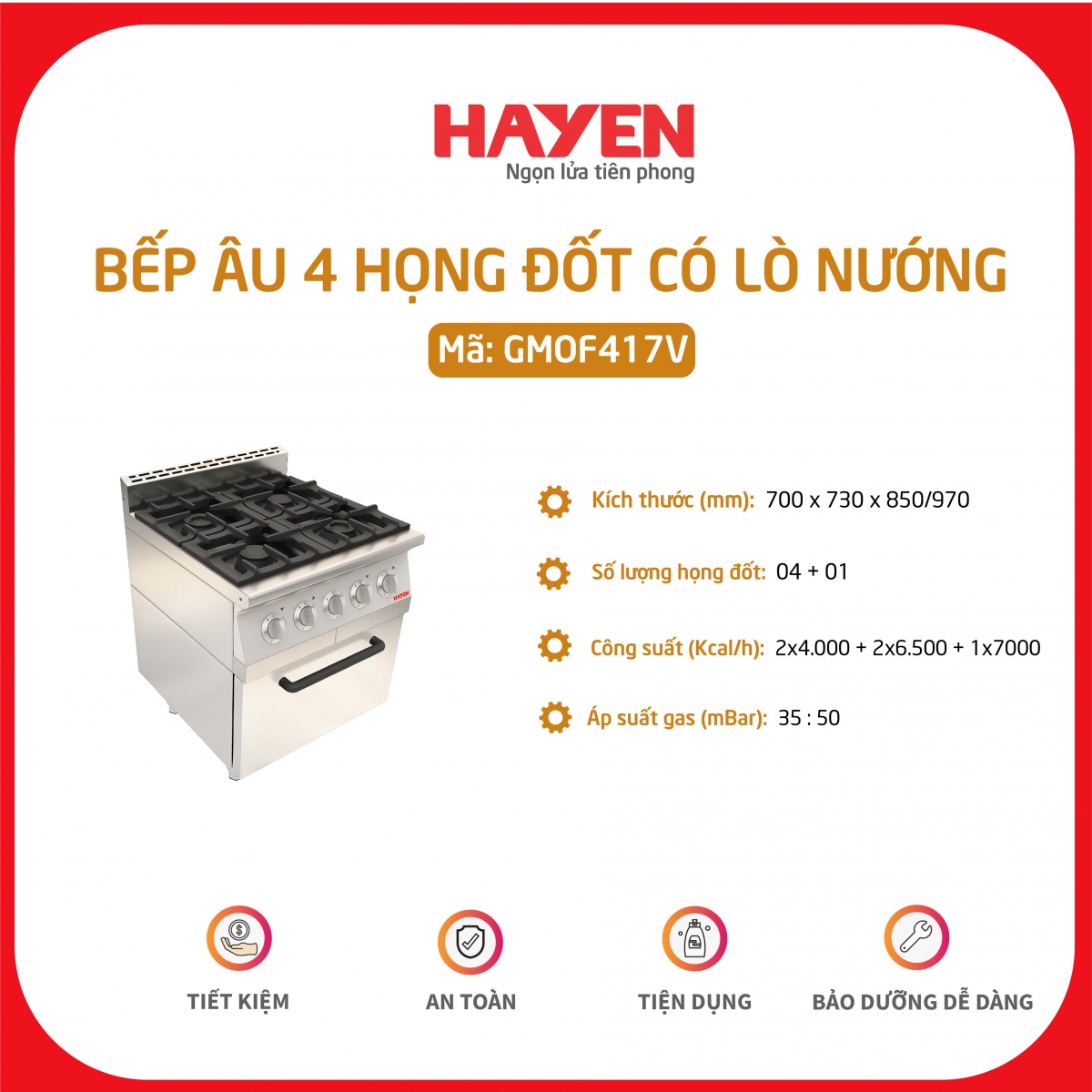 bếp âu 4 họng có lò nướng