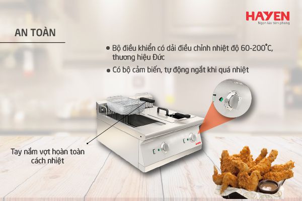 An toàn vận hành là ưu điểm nổi bật của bếp chiên nhúng điện công nghiệp