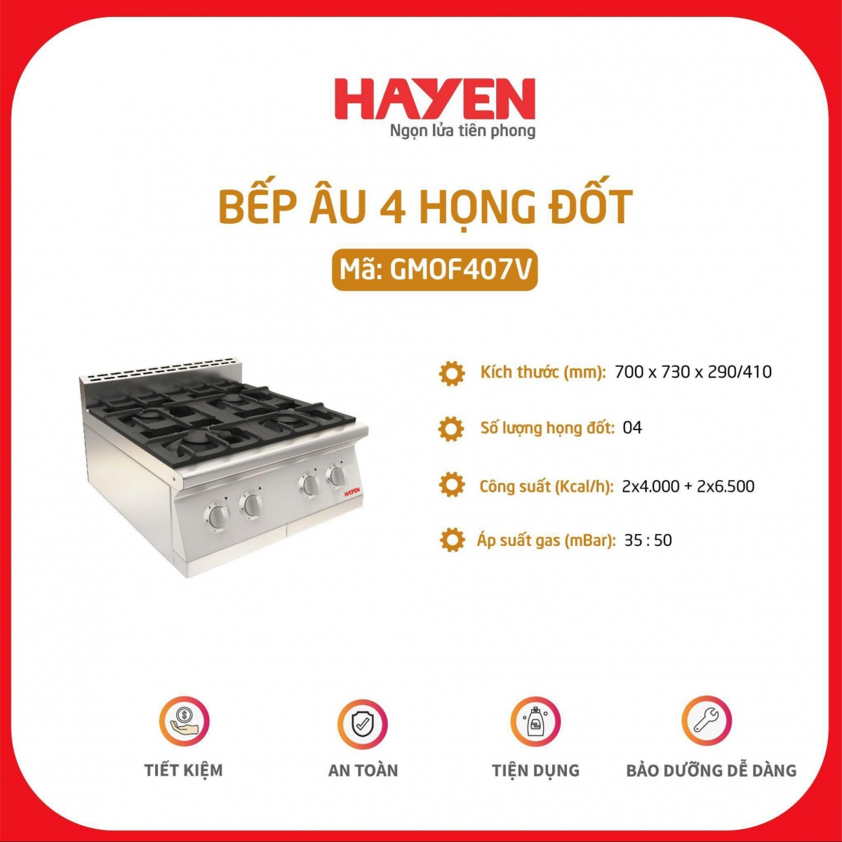 Tiết kiệm - An toàn - Tiện dụng là ưu điểm nổi bật của bếp Âu 4 họng