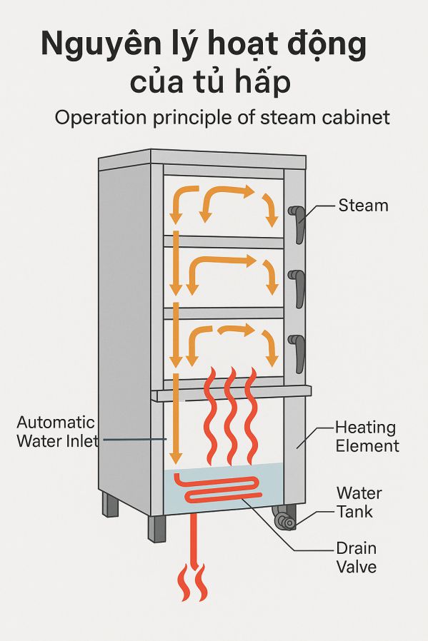 Hình ảnh mô tả nguyên lý hoạt động của tủ hấp 3 tầng